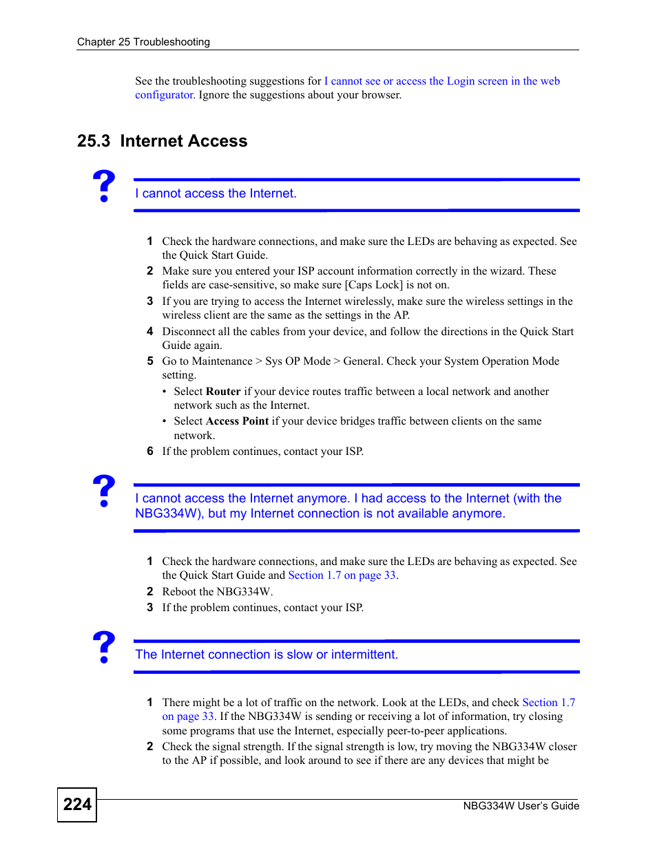 3 internet access, Internet access | ZyXEL Communications NBG334W User Manual | Page 224 / 296