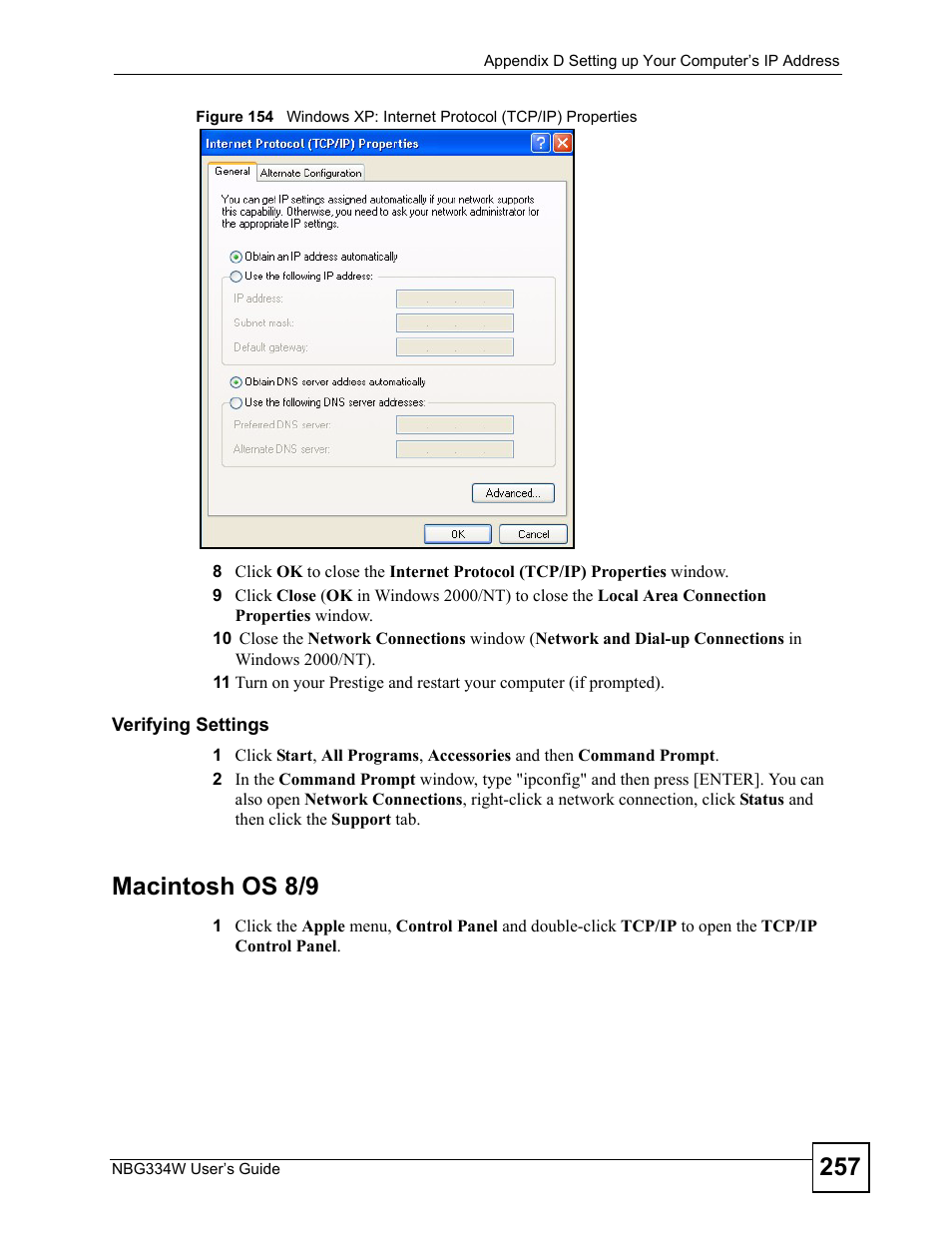 Macintosh os 8/9 | ZyXEL Communications NBG334W User Manual | Page 257 / 296