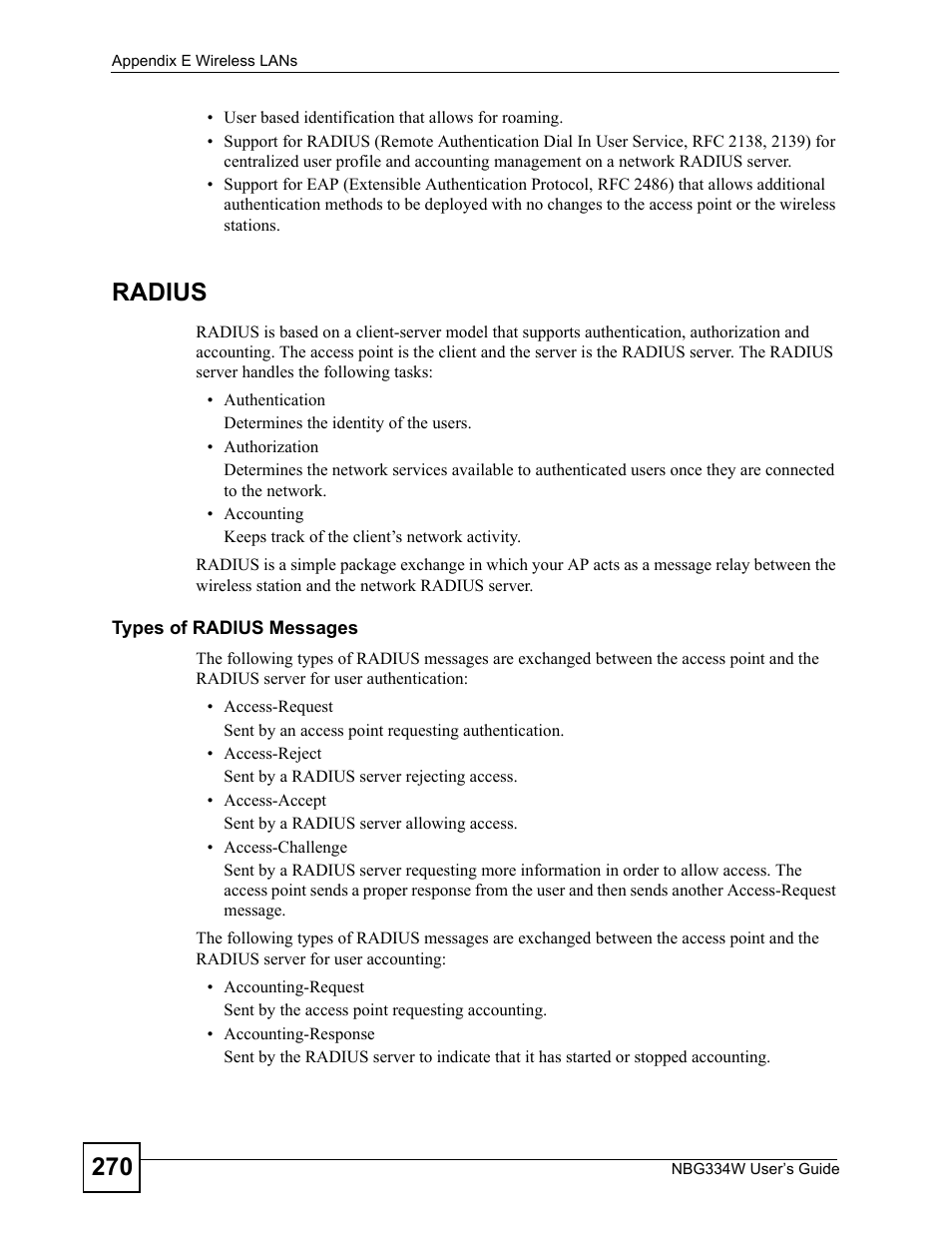 Radius | ZyXEL Communications NBG334W User Manual | Page 270 / 296