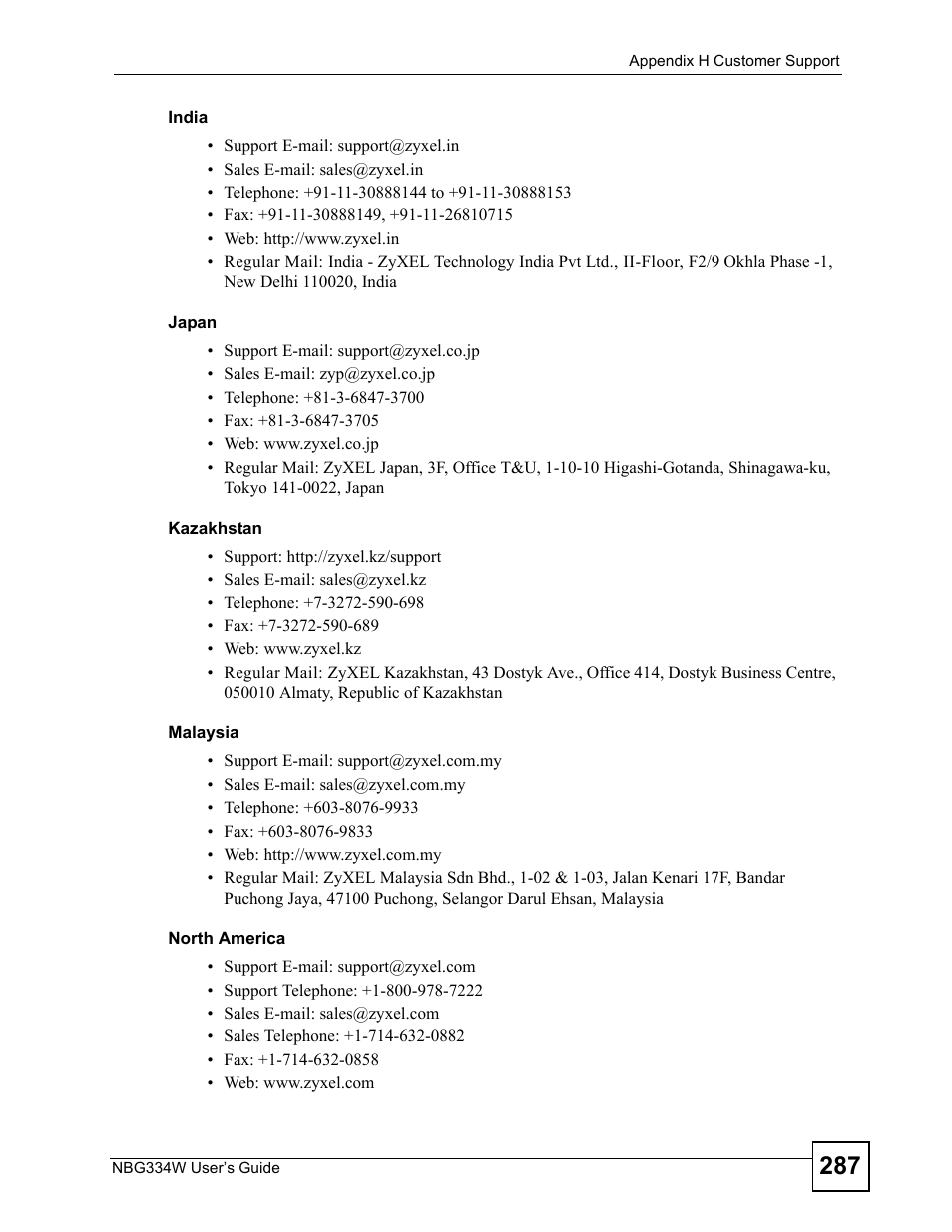 ZyXEL Communications NBG334W User Manual | Page 287 / 296