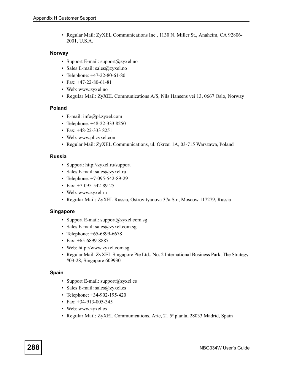 ZyXEL Communications NBG334W User Manual | Page 288 / 296