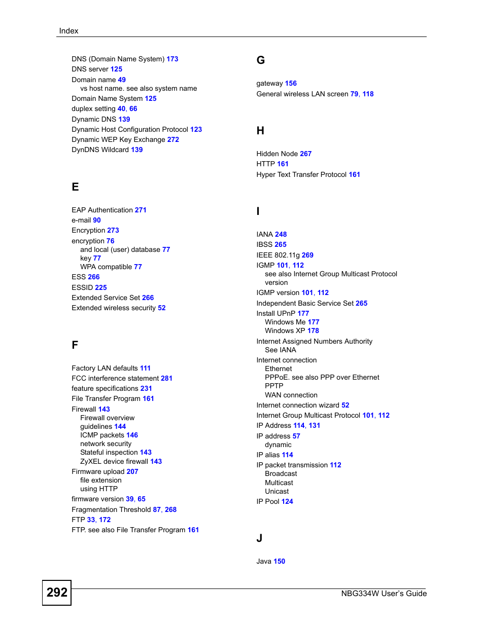 ZyXEL Communications NBG334W User Manual | Page 292 / 296