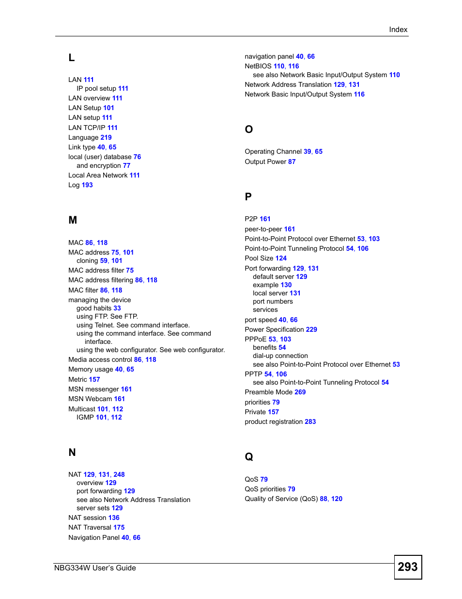 ZyXEL Communications NBG334W User Manual | Page 293 / 296