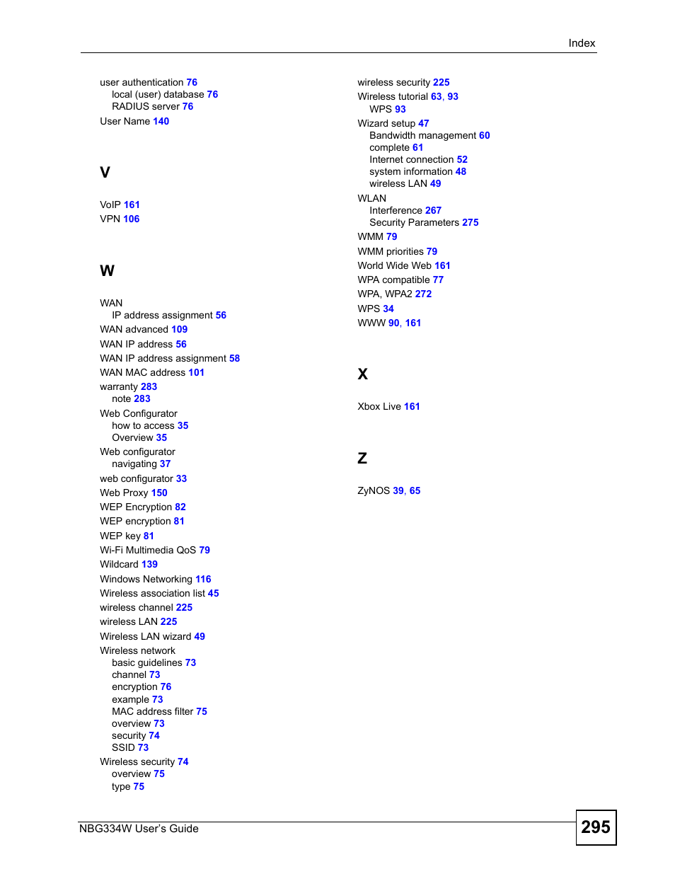 ZyXEL Communications NBG334W User Manual | Page 295 / 296