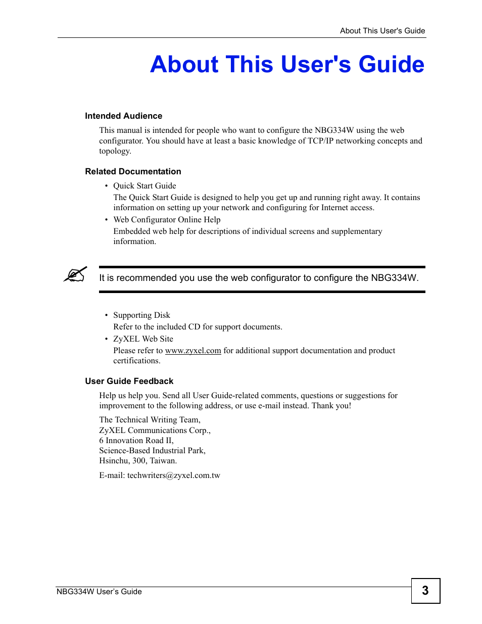 About this user's guide | ZyXEL Communications NBG334W User Manual | Page 3 / 296