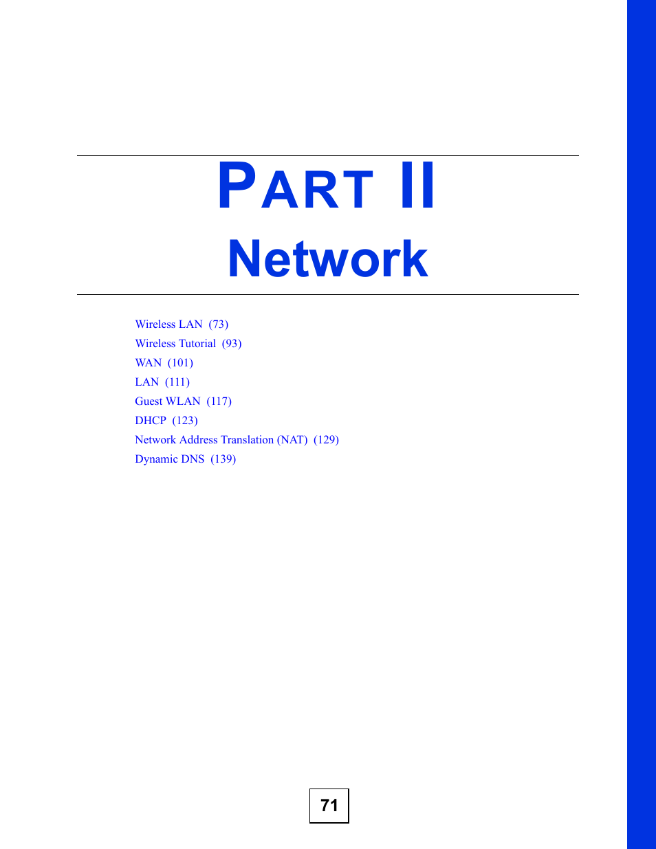 Network, Part ii: network | ZyXEL Communications NBG334W User Manual | Page 71 / 296