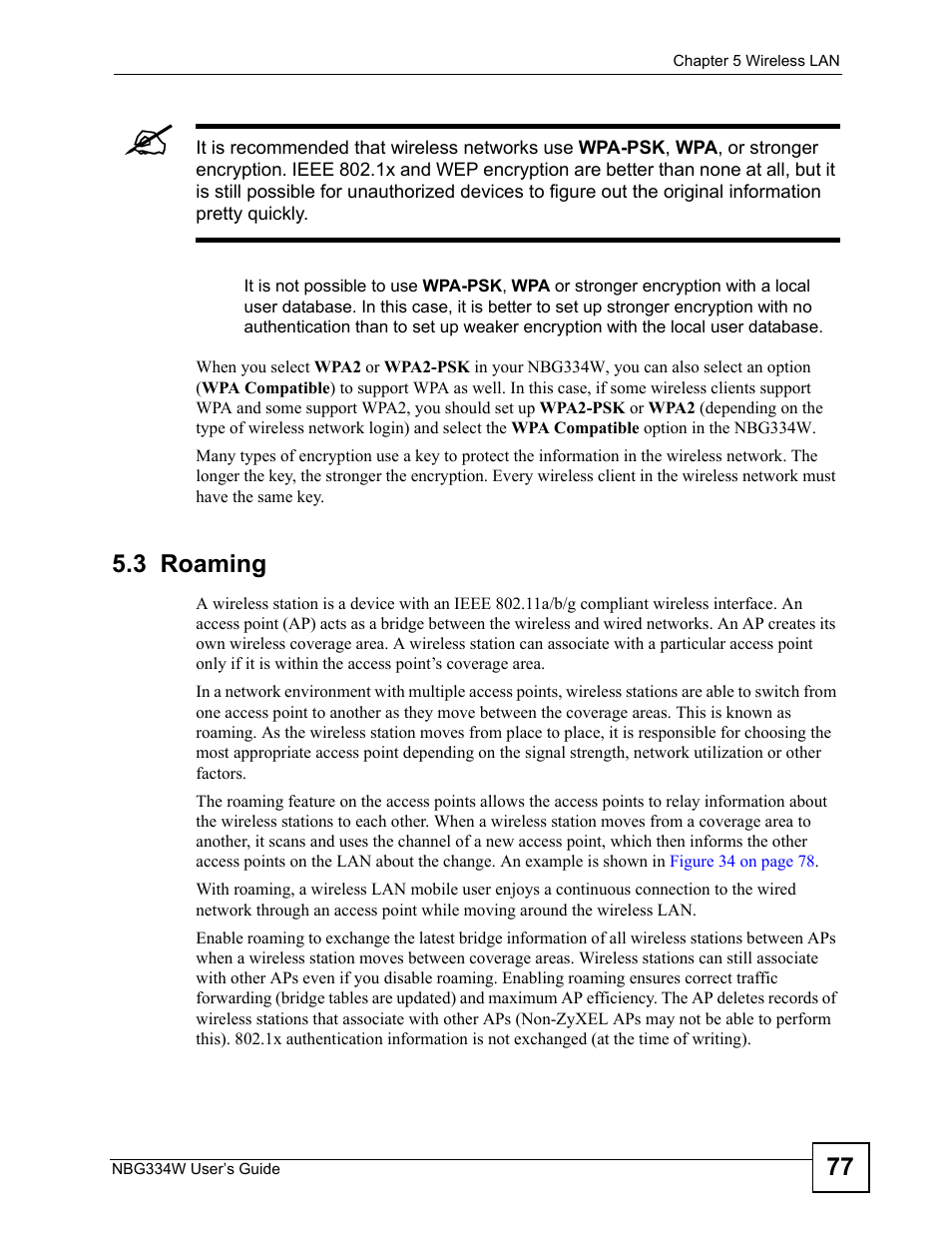 3 roaming | ZyXEL Communications NBG334W User Manual | Page 77 / 296