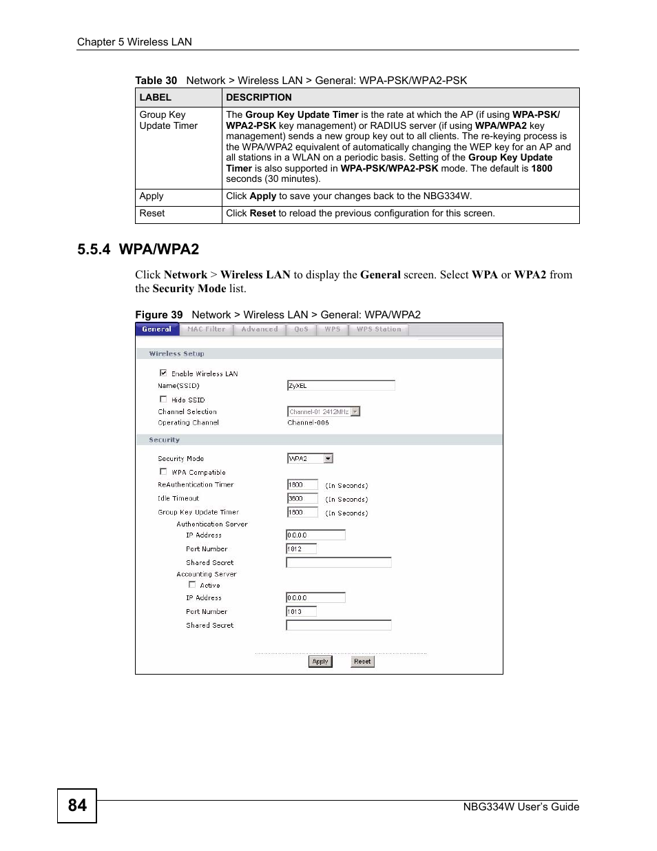 4 wpa/wpa2, Sections | ZyXEL Communications NBG334W User Manual | Page 84 / 296