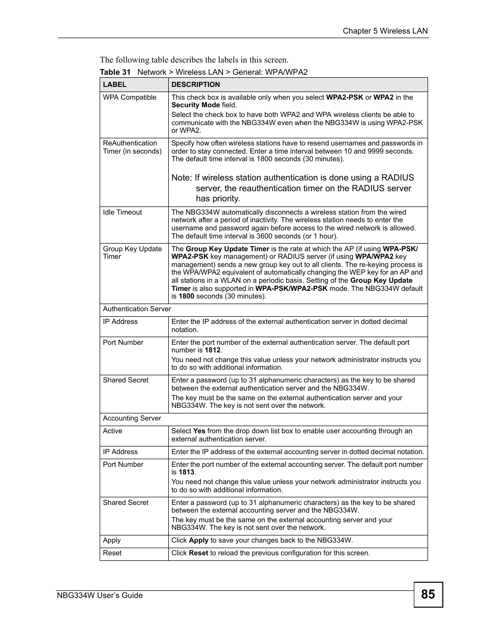 ZyXEL Communications NBG334W User Manual | Page 85 / 296