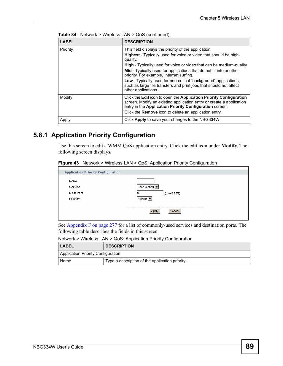 1 application priority configuration | ZyXEL Communications NBG334W User Manual | Page 89 / 296