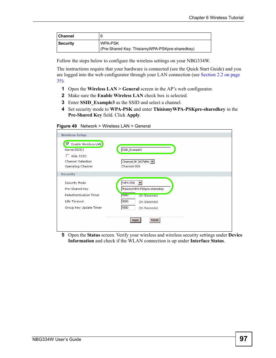 Figure 49 network > wireless lan > general | ZyXEL Communications NBG334W User Manual | Page 97 / 296