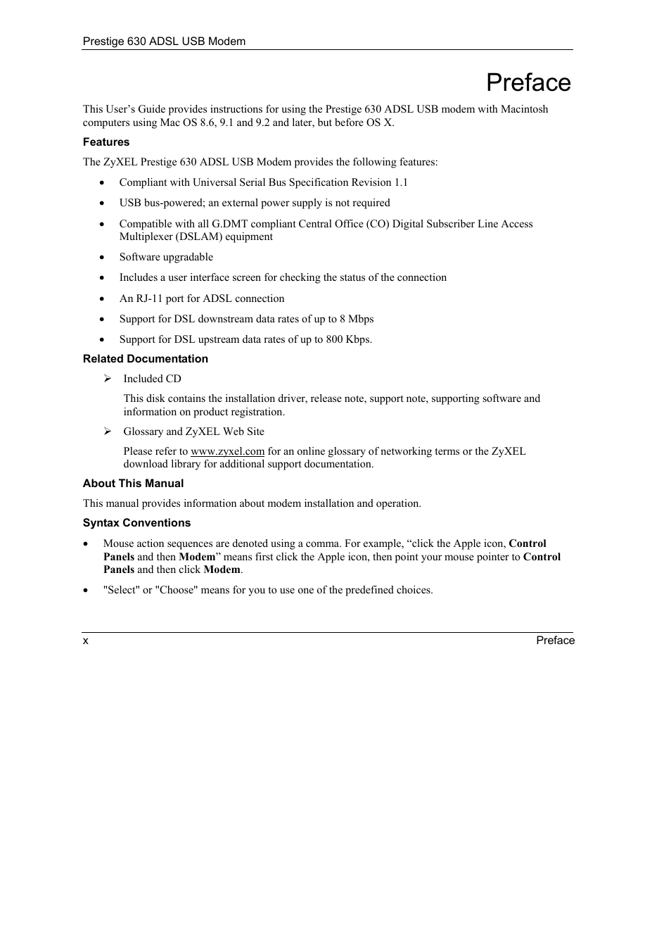 Preface | ZyXEL Communications 630 User Manual | Page 10 / 38