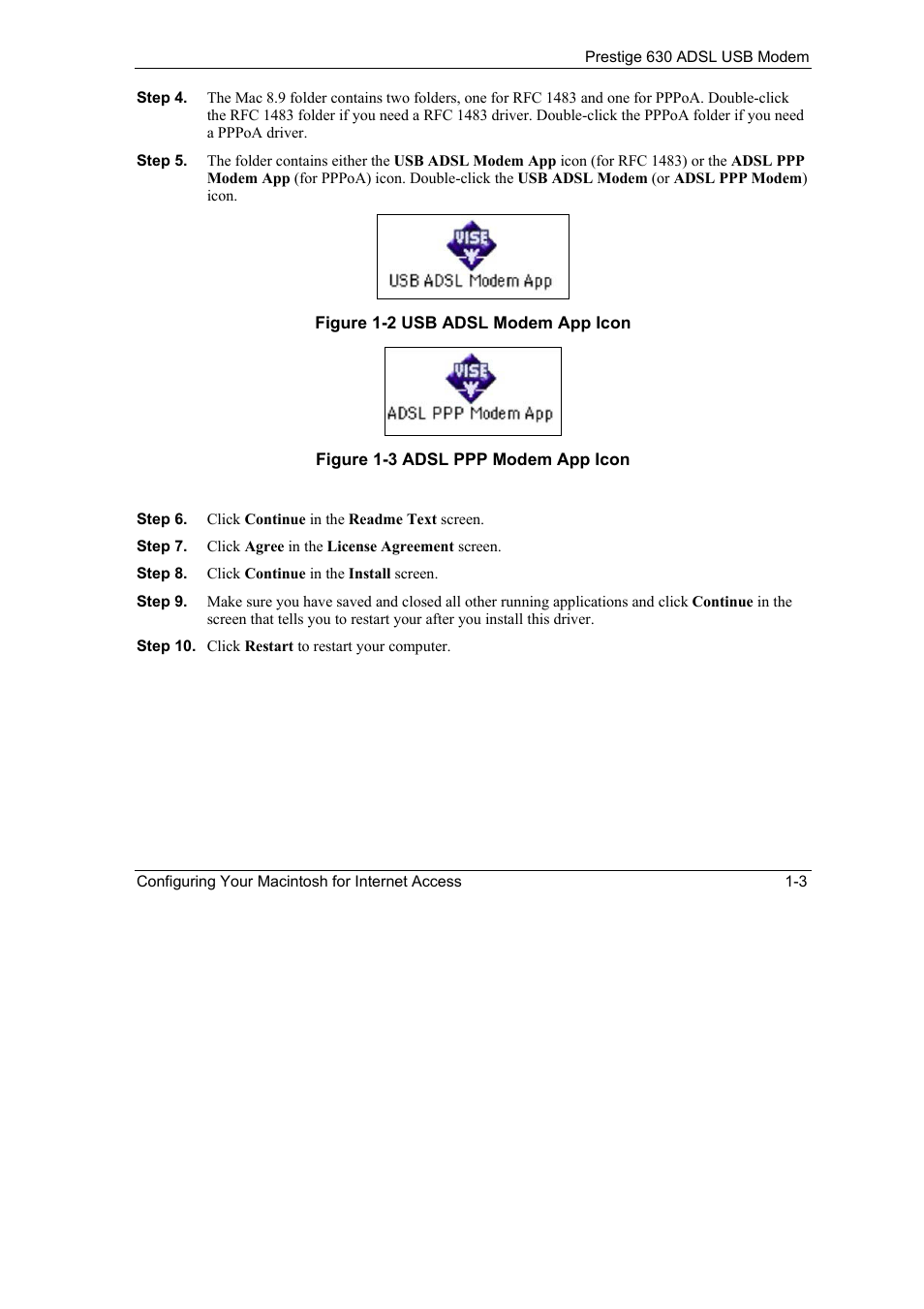 Figure 1-2 usb adsl modem app icon -3, Figure 1-3 adsl ppp modem app icon -3 | ZyXEL Communications 630 User Manual | Page 15 / 38