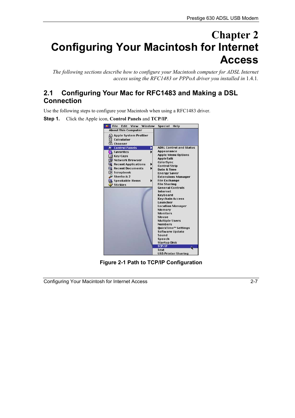 Figure 2-1 path to tcp/ip configuration -7 | ZyXEL Communications 630 User Manual | Page 19 / 38