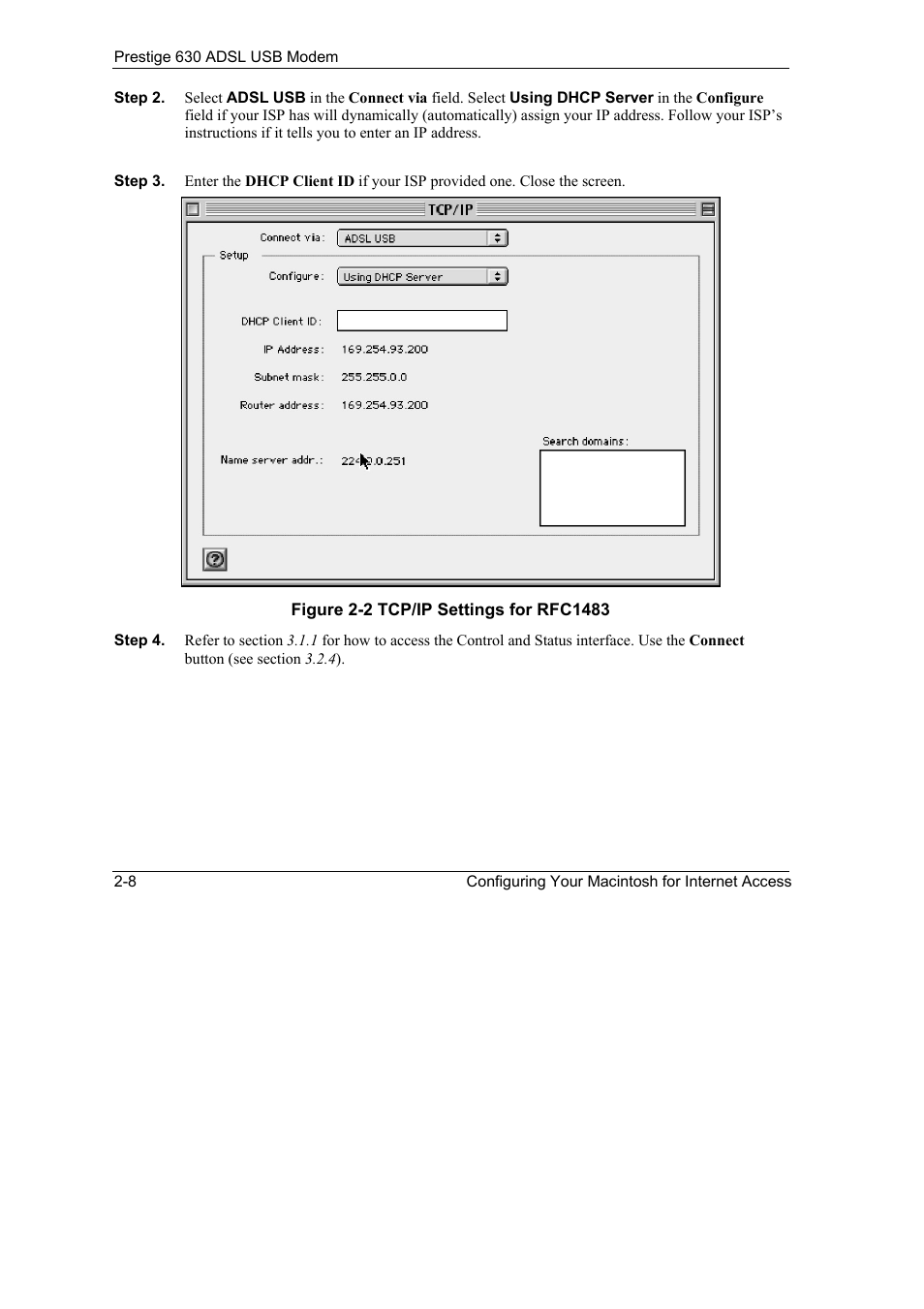 Figure 2-2 tcp/ip settings for rfc1483 -8 | ZyXEL Communications 630 User Manual | Page 20 / 38