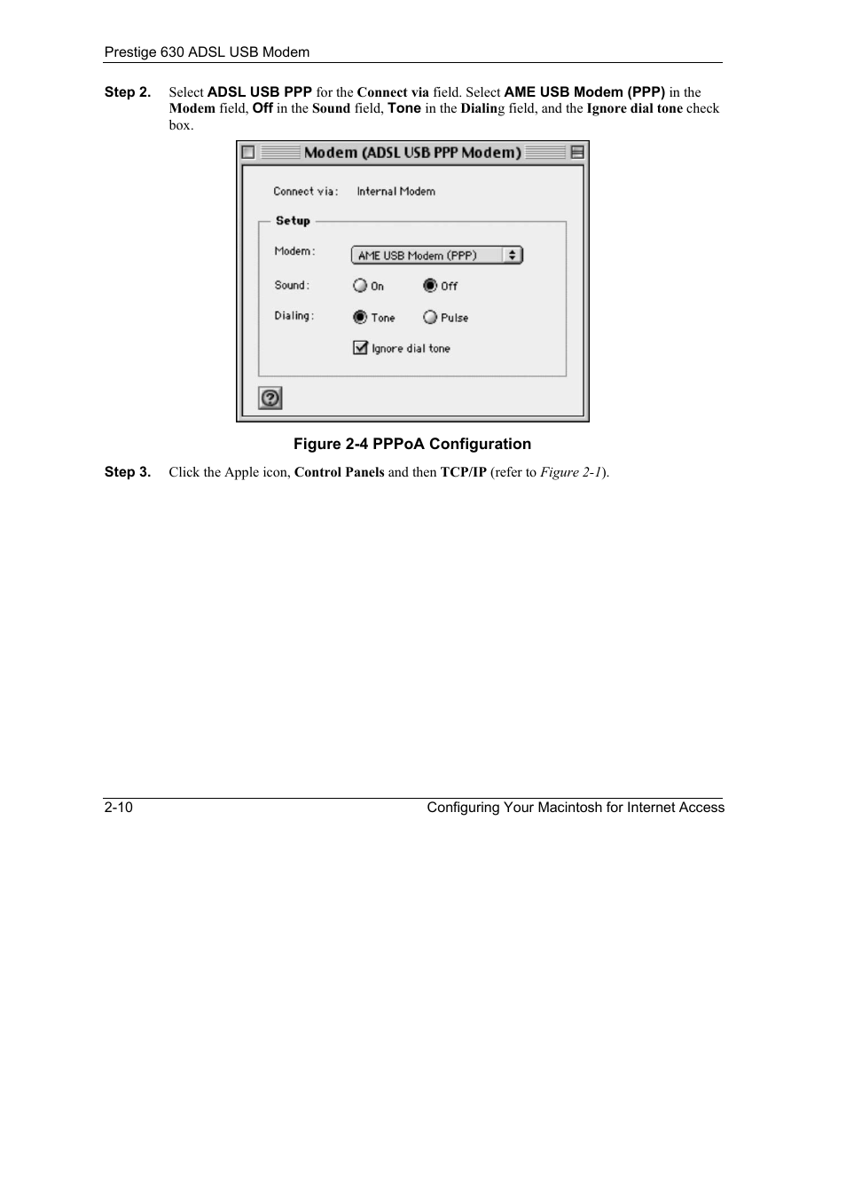 Figure 2-4 pppoa configuration -10 | ZyXEL Communications 630 User Manual | Page 22 / 38
