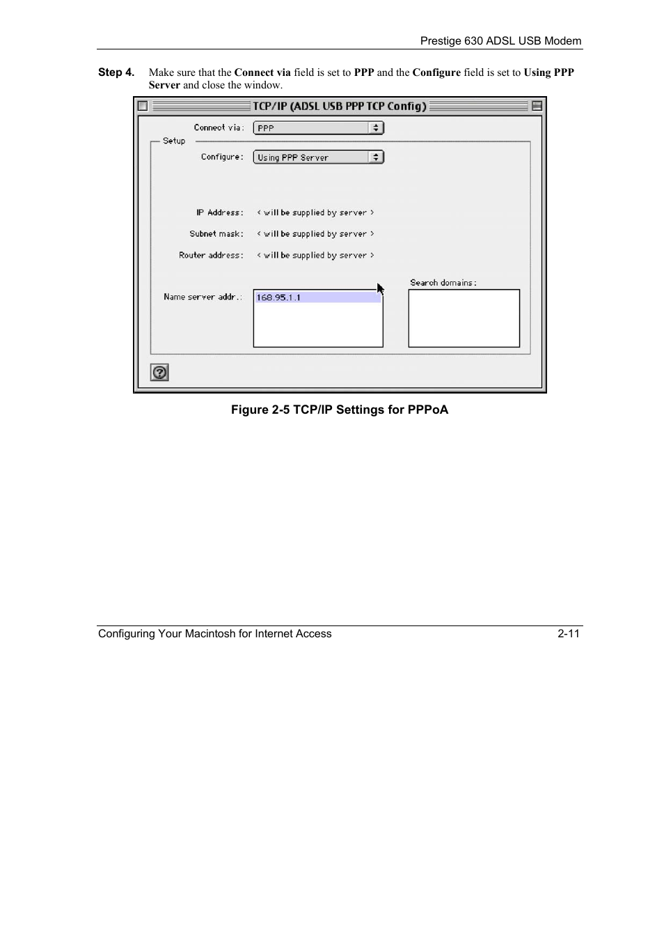 Figure 2-5 tcp/ip settings for pppoa -11 | ZyXEL Communications 630 User Manual | Page 23 / 38