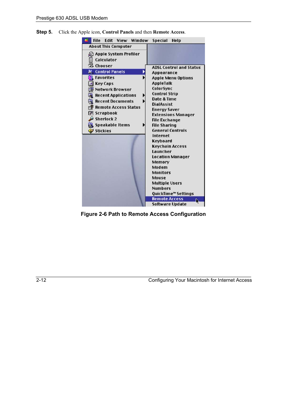 Figure 2-6 path to remote access configuration -12 | ZyXEL Communications 630 User Manual | Page 24 / 38