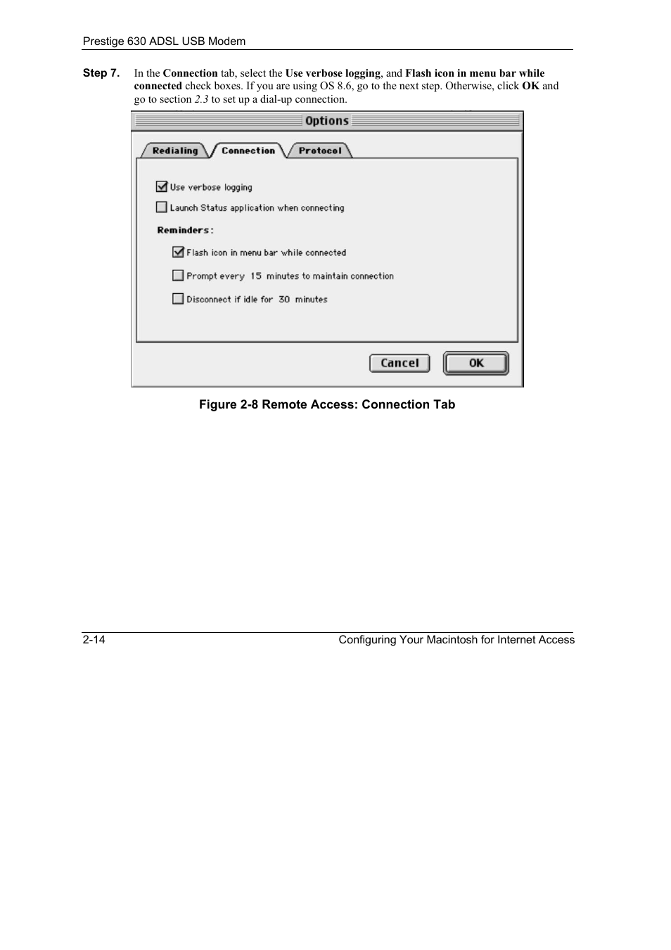 Figure 2-8 remote access: connection tab -14 | ZyXEL Communications 630 User Manual | Page 26 / 38