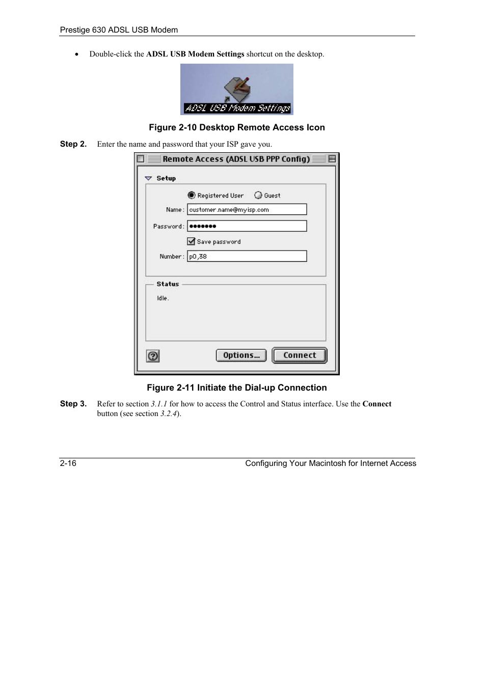 Figure 2-10 desktop remote access icon -16, Figure 2-11 initiate the dial-up connection -16 | ZyXEL Communications 630 User Manual | Page 28 / 38