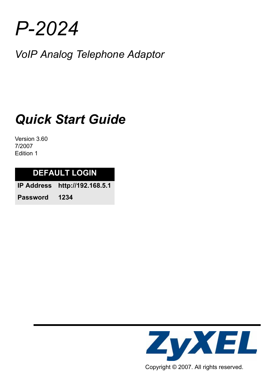 ZyXEL Communications P-2024 User Manual | 17 pages
