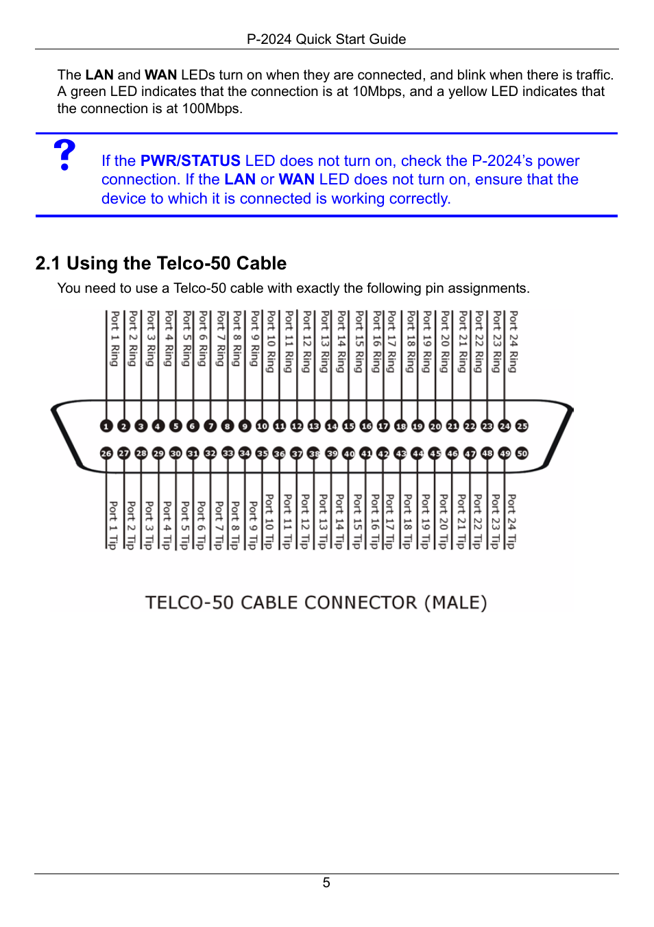 1 using the telco-50 cable | ZyXEL Communications P-2024 User Manual | Page 6 / 17
