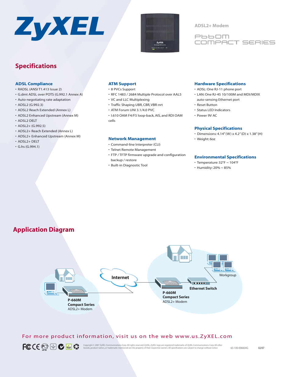 P-660m_080707_p2.pdf, Application diagram specifications | ZyXEL Communications P-660M User Manual | Page 2 / 2