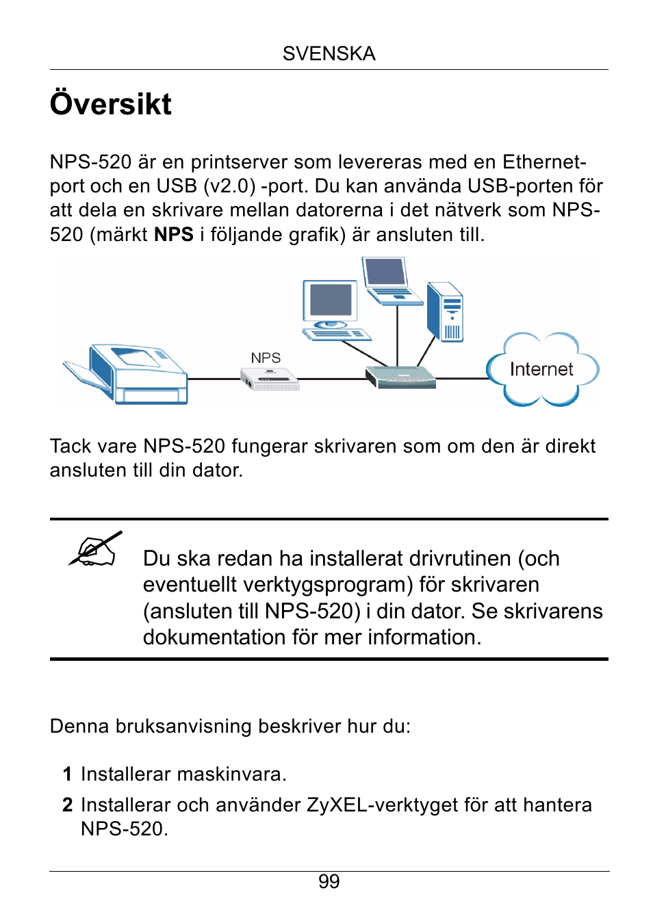 Svenska, Översikt | ZyXEL Communications NPS-520 User Manual | Page 100 / 115