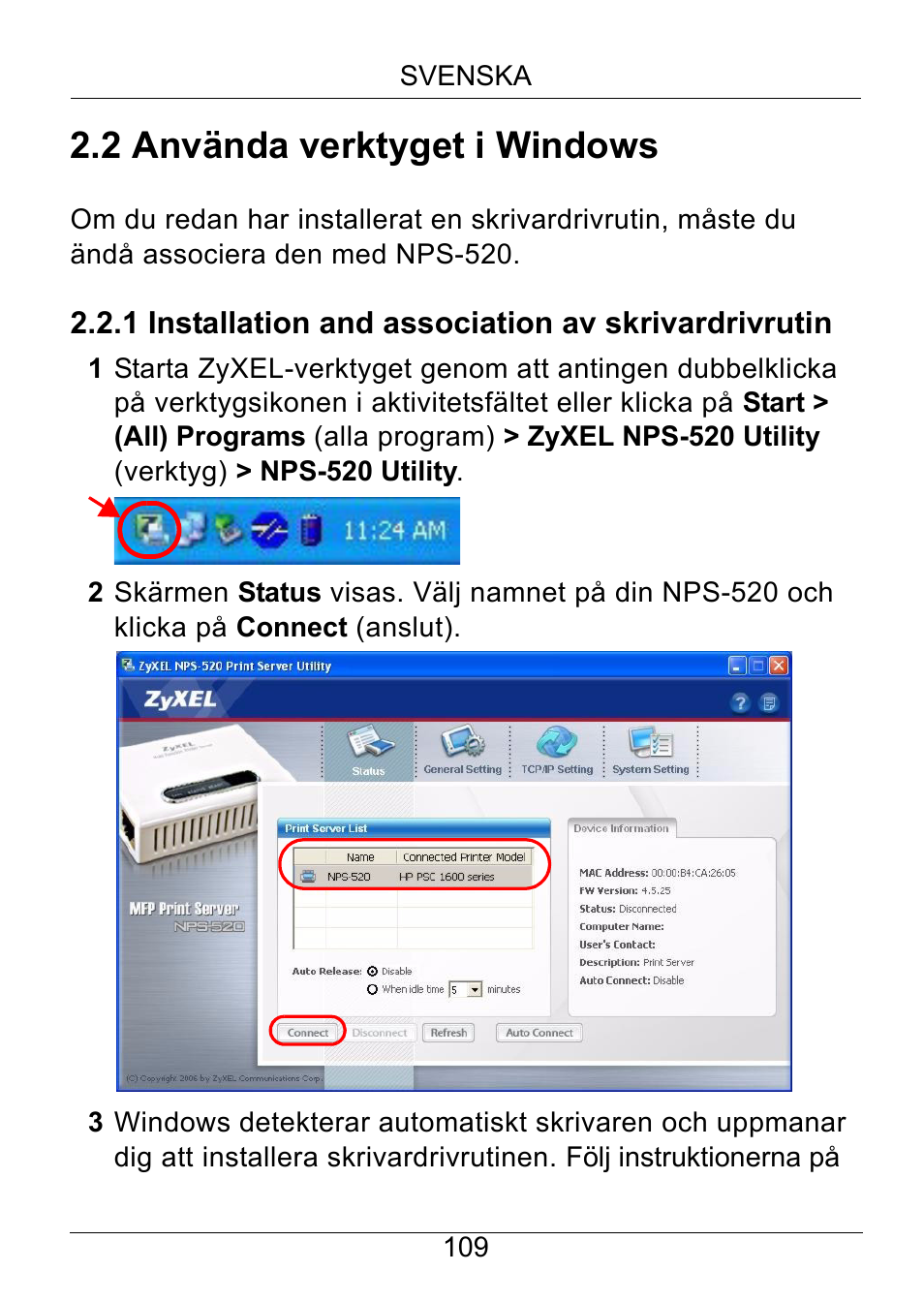 2 använda verktyget i windows | ZyXEL Communications NPS-520 User Manual | Page 110 / 115