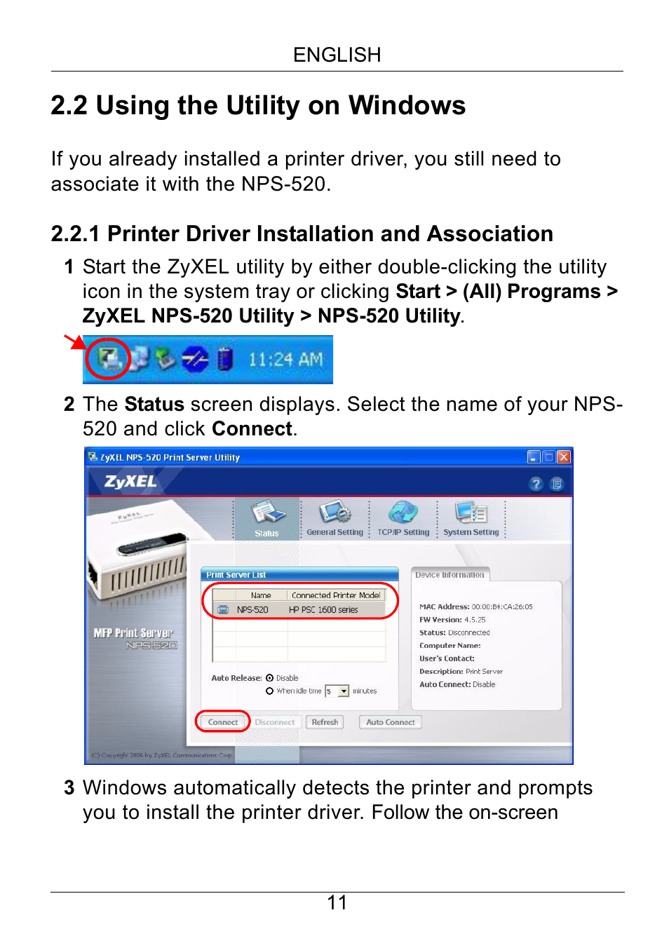 2 using the utility on windows | ZyXEL Communications NPS-520 User Manual | Page 12 / 115