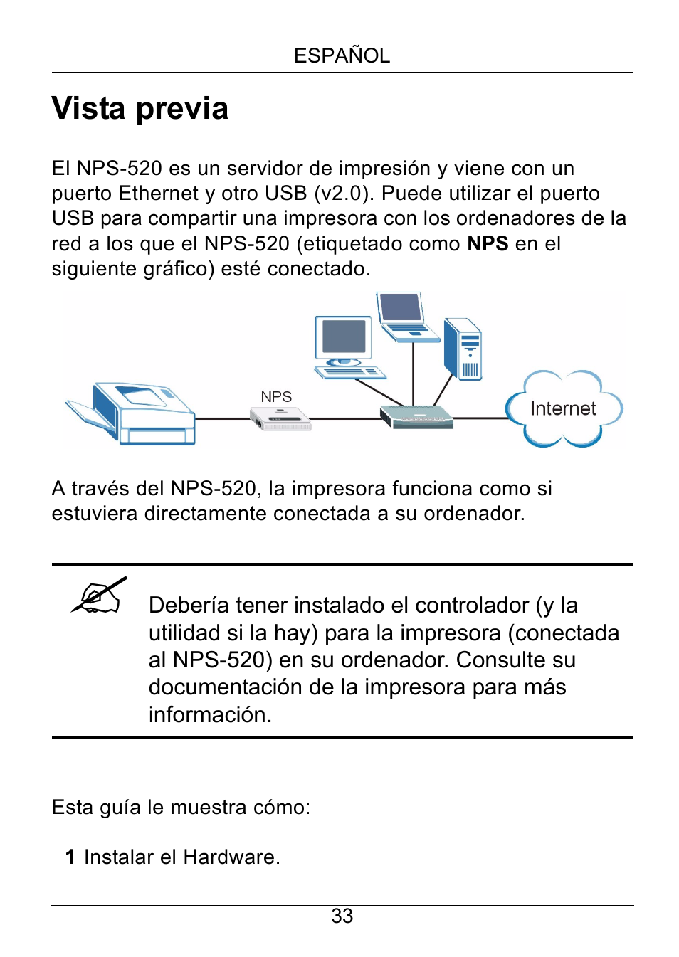 Español, Vista previa | ZyXEL Communications NPS-520 User Manual | Page 34 / 115