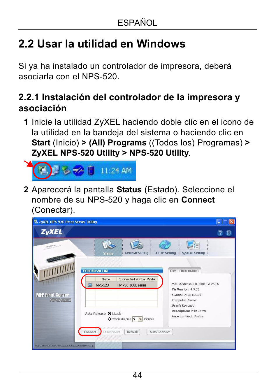 2 usar la utilidad en windows | ZyXEL Communications NPS-520 User Manual | Page 45 / 115