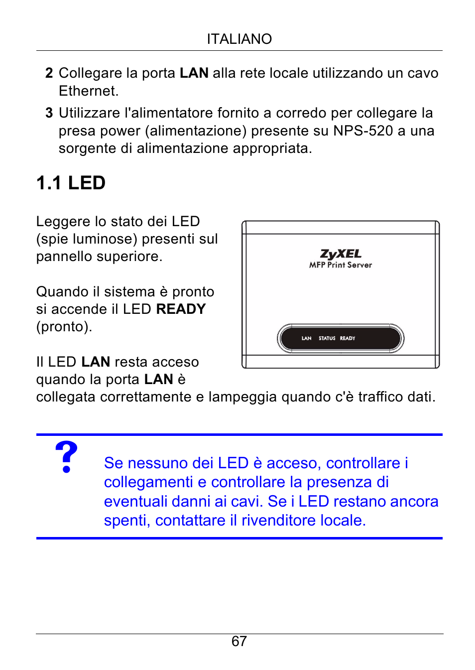 1 led | ZyXEL Communications NPS-520 User Manual | Page 68 / 115