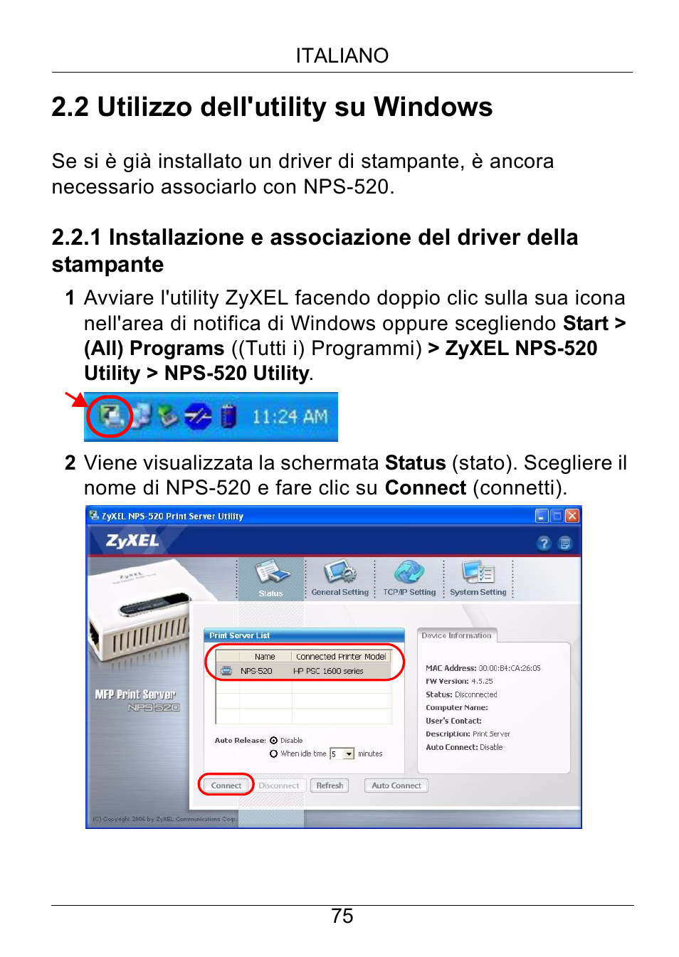 2 utilizzo dell'utility su windows | ZyXEL Communications NPS-520 User Manual | Page 76 / 115