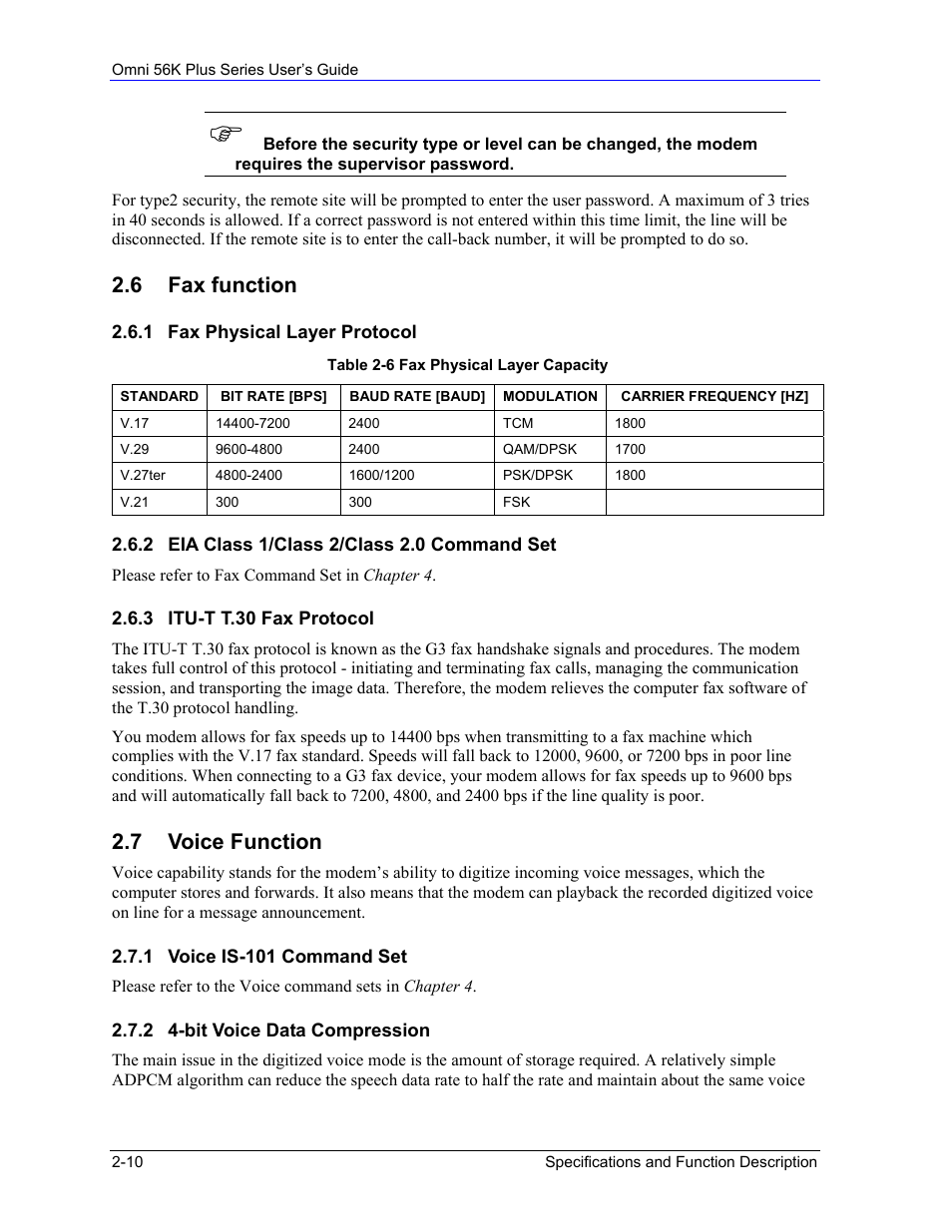 Fax function, Voice function, 6 fax function | 7 voice function | ZyXEL Communications 56K Plus Series User Manual | Page 22 / 66