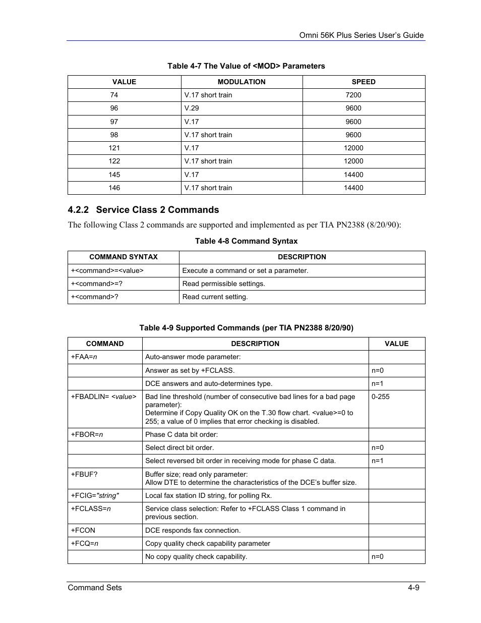 2 service class 2 commands | ZyXEL Communications 56K Plus Series User Manual | Page 37 / 66