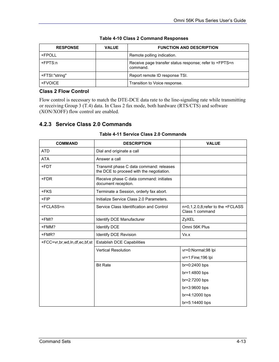 3 service class 2.0 commands | ZyXEL Communications 56K Plus Series User Manual | Page 41 / 66