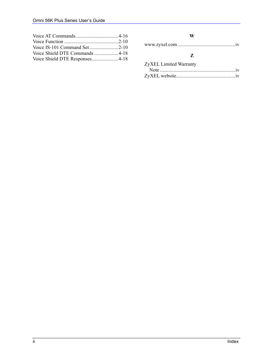 ZyXEL Communications 56K Plus Series User Manual | Page 66 / 66