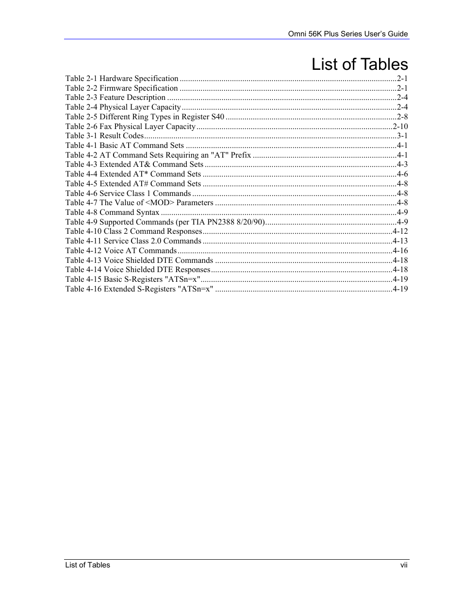 List of tables | ZyXEL Communications 56K Plus Series User Manual | Page 7 / 66