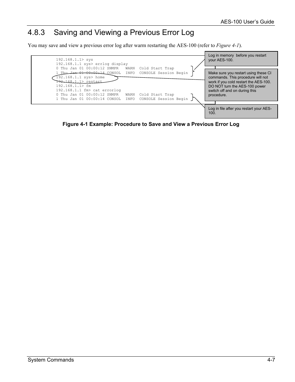 3 saving and viewing a previous error log | ZyXEL Communications AES-100 User Manual | Page 31 / 90