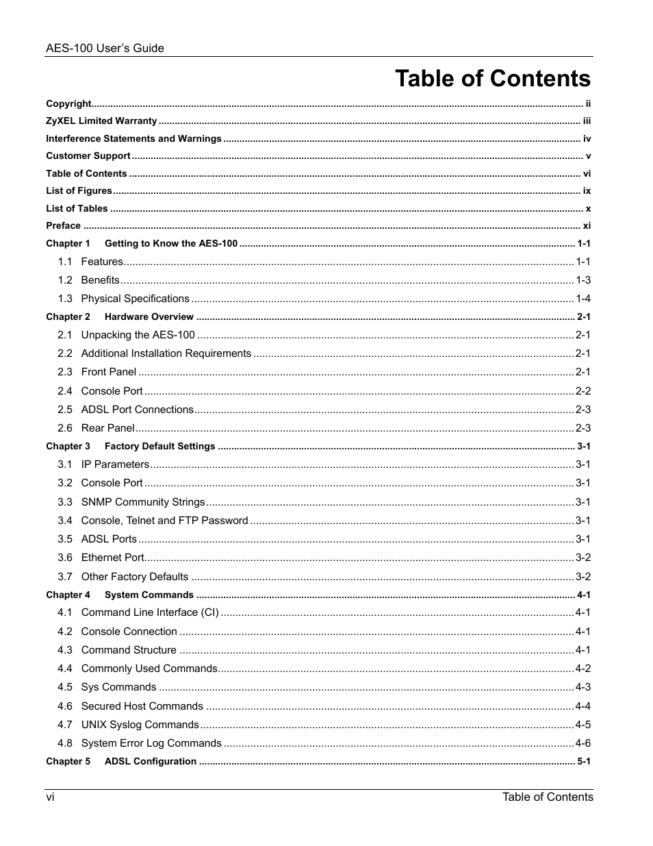 ZyXEL Communications AES-100 User Manual | Page 6 / 90