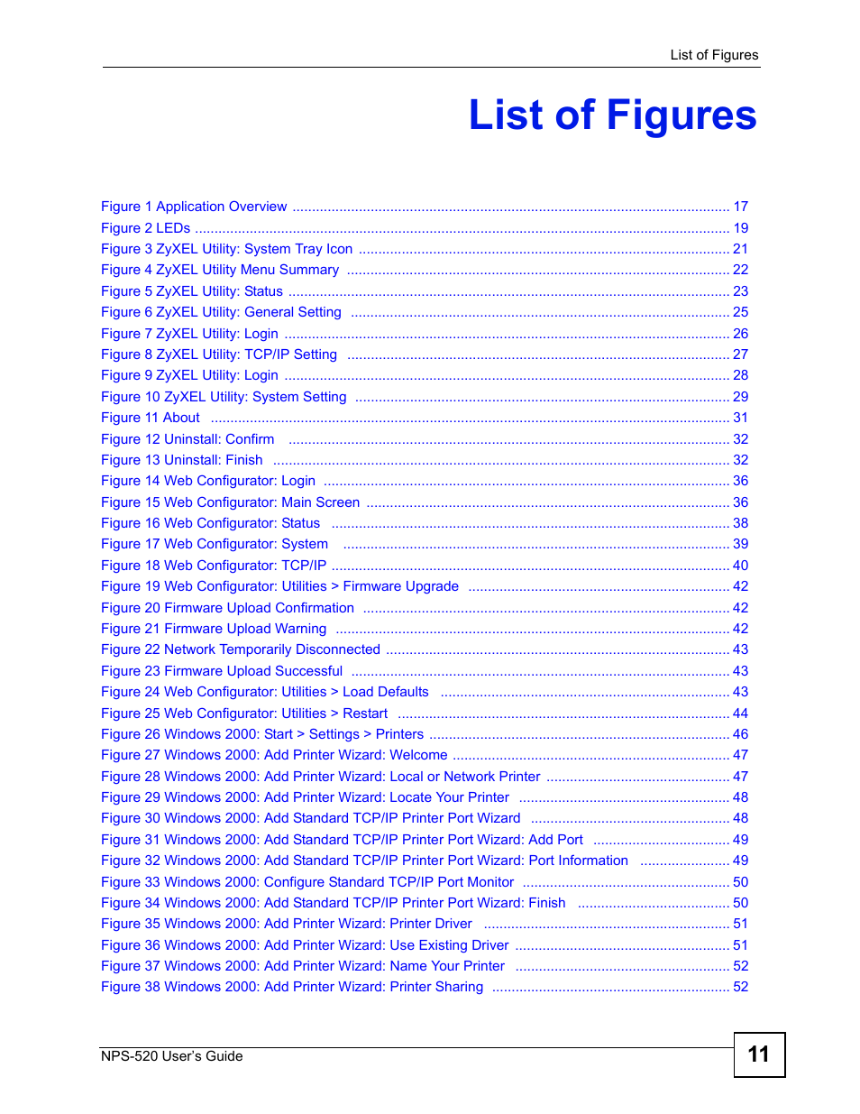 List of figures | ZyXEL Communications NPS-520 User Manual | Page 11 / 112