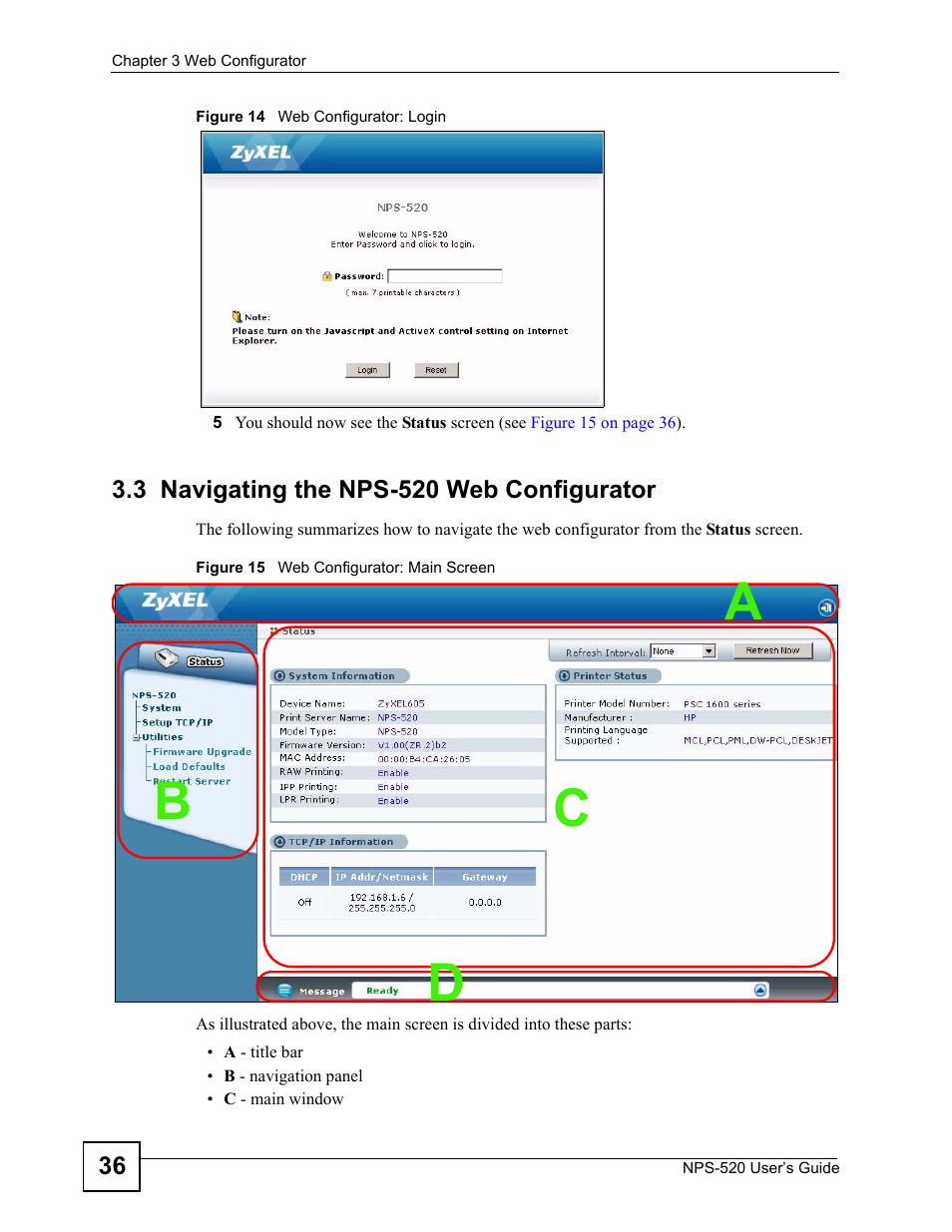 3 navigating the nps-520 web configurator, Cd b a | ZyXEL Communications NPS-520 User Manual | Page 36 / 112