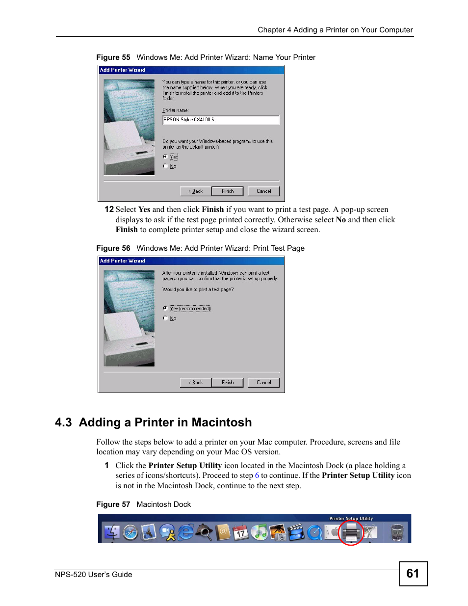 3 adding a printer in macintosh | ZyXEL Communications NPS-520 User Manual | Page 61 / 112