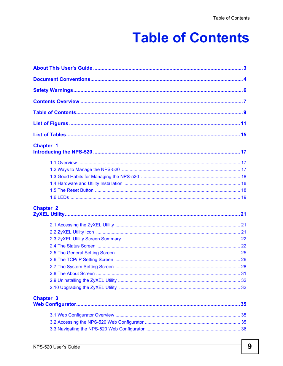 ZyXEL Communications NPS-520 User Manual | Page 9 / 112