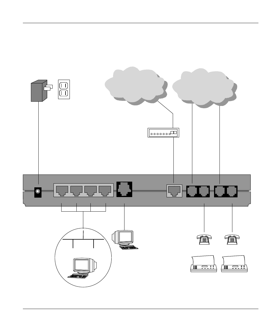 3 connect your pstn router/hub, 1 prestige 128mh connections, Pstn network | Telephone fax, Power adapter power outlet, 56 kbps, External modem or isdn ta | ZyXEL Communications 128MH User Manual | Page 33 / 178