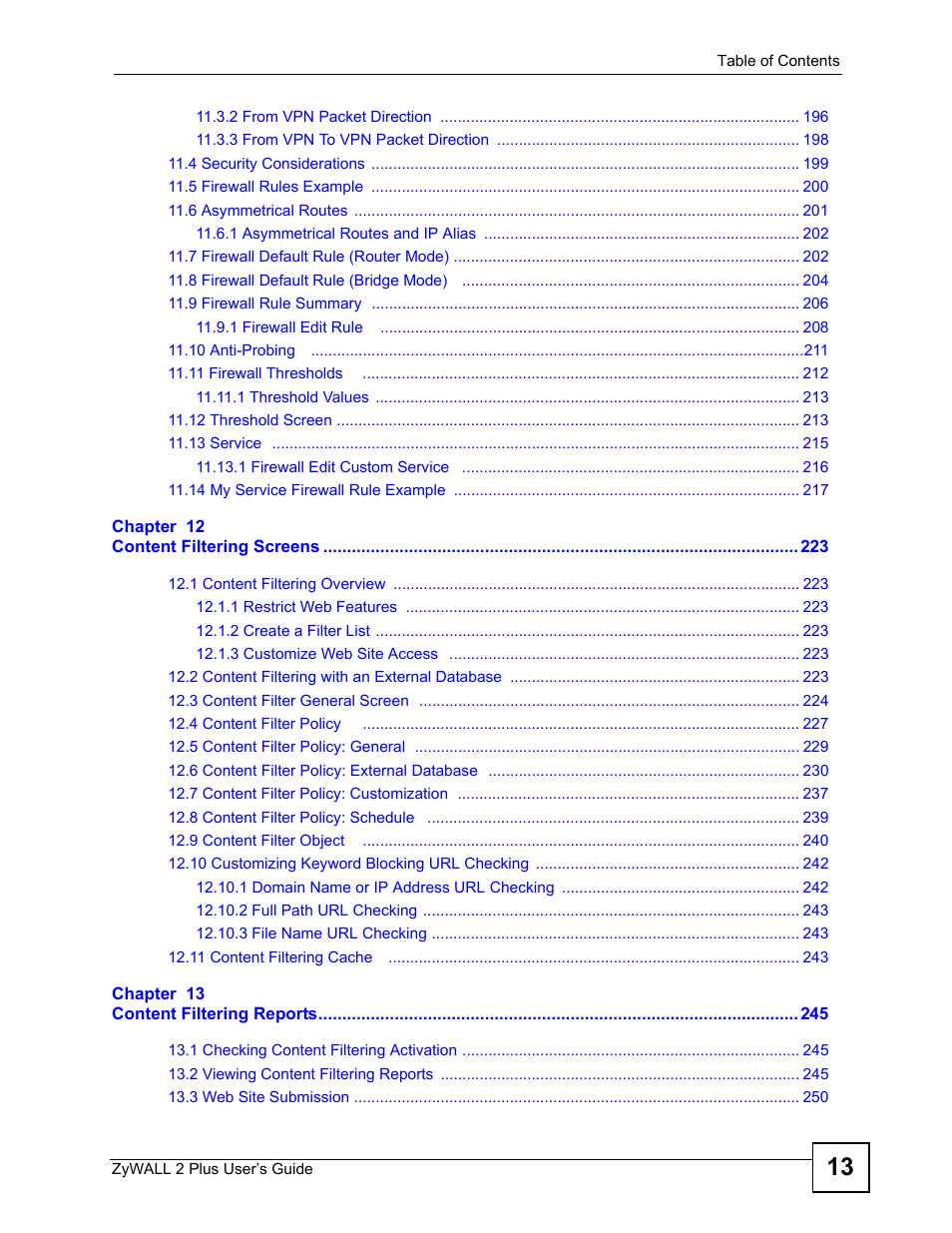 ZyXEL Communications ZyWALL 2 Plus User Manual | Page 13 / 686