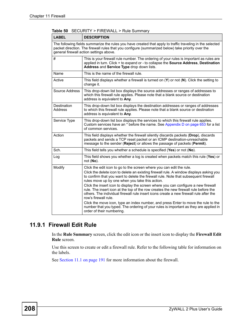 1 firewall edit rule | ZyXEL Communications ZyWALL 2 Plus User Manual | Page 208 / 686