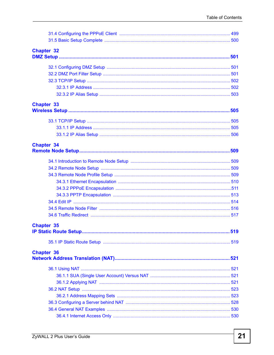 ZyXEL Communications ZyWALL 2 Plus User Manual | Page 21 / 686