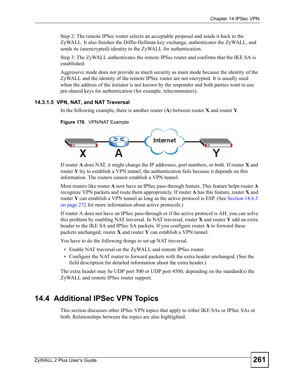 4 additional ipsec vpn topics, Figure 176 vpn/nat example | ZyXEL Communications ZyWALL 2 Plus User Manual | Page 261 / 686